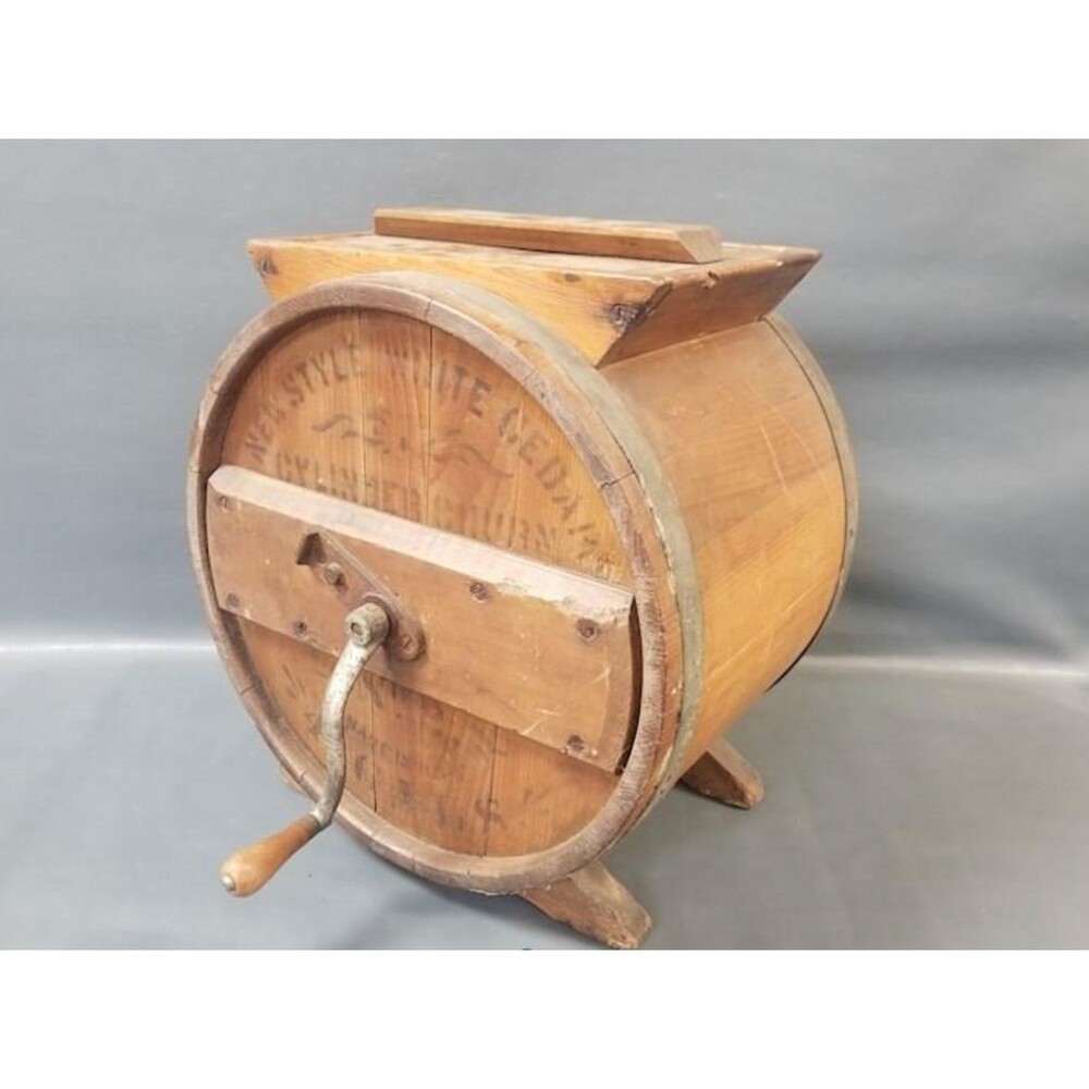 WHITE CEDAR WOODEN CYLINDER BUTTER CHURN 4gal